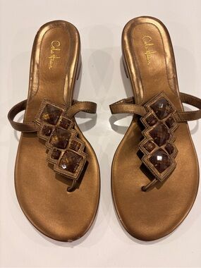 Cole Haan Metallic Bronze Jewel Thong Sandals